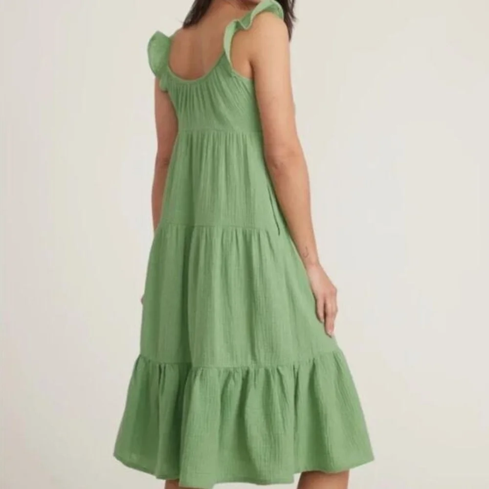 Marine Layer Sage Green Tiered Tie-Shoulder Midi Dress - Picture 2 of 4